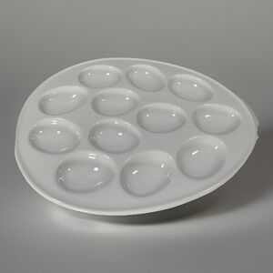 White Ceramic Escargot Egg Plate 12 Well Snails Appetizer Serving Dish Cellar